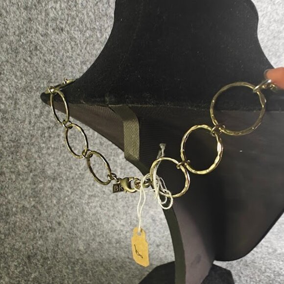 Statement Necklace Women’s Medium Orange Beaded Circular Link Silver Chic - Picture 2 of 2